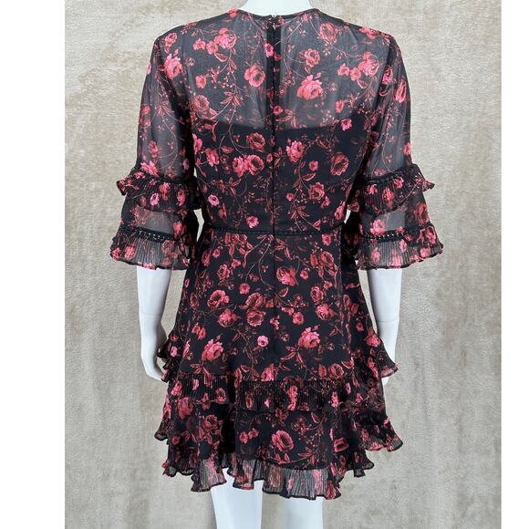 Keepsake Dress Womens 8 Black Red Floral‎ Ruffles Frilly Whimsigoth Fairy Grunge - Picture 5 of 13